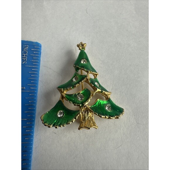 GREEN CHRISTMAS TREE CLEAR CRYSTAL BROOCH MADE IN CZECH BOHEMIAN - Picture 2 of 5